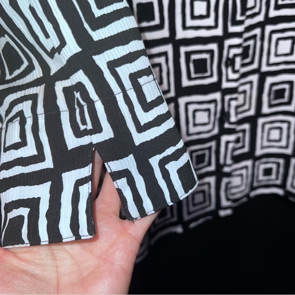 Vintage Allison Daley Blouse Shirt Top Button Up Black White Geometric Pads 8P - Picture 9 of 12